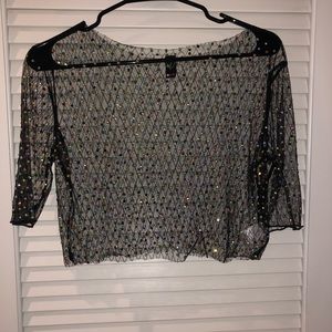 Windsor mesh crop w/ rainbow rhinestone detail